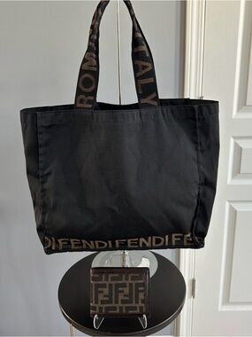 FENDI BUNDLE Canvas Shopper Tote & Zucca Bifold Wallet Set - Authentic